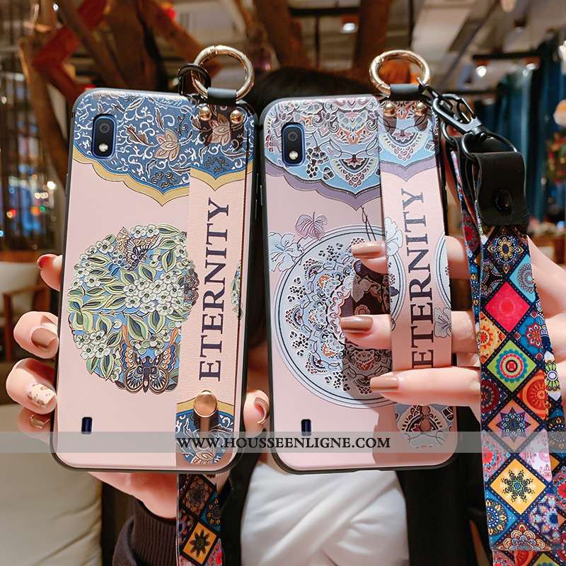 Coque Samsung Galaxy A10 Protection Ornements Suspendus Gaufrage Incassable Vintage Étui Fluide Doux
