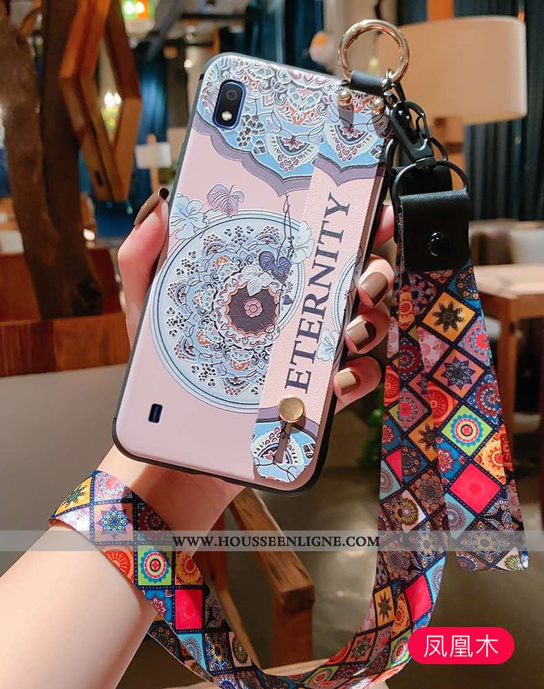 Coque Samsung Galaxy A10 Protection Ornements Suspendus Gaufrage Incassable Vintage Étui Fluide Doux