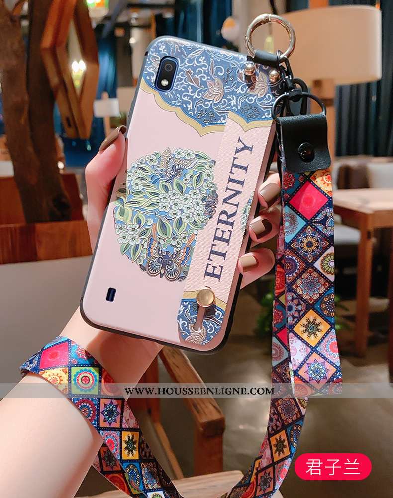 Coque Samsung Galaxy A10 Protection Ornements Suspendus Gaufrage Incassable Vintage Étui Fluide Doux