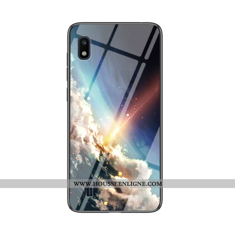 Coque Samsung Galaxy A10 Verre Tendance Fluide Doux Étui Net Rouge Téléphone Portable Bleu Foncé
