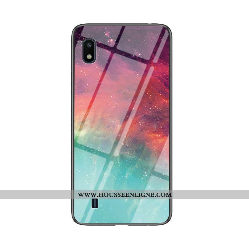 Coque Samsung Galaxy A10 Verre Tendance Fluide Doux Étui Net Rouge Téléphone Portable Bleu Foncé