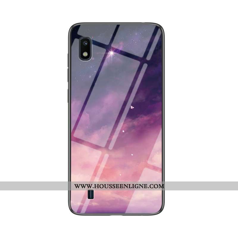 Coque Samsung Galaxy A10 Verre Tendance Fluide Doux Étui Net Rouge Téléphone Portable Bleu Foncé