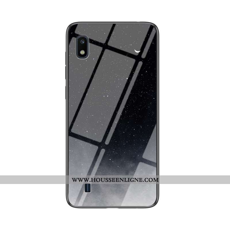 Coque Samsung Galaxy A10 Verre Tendance Fluide Doux Étui Net Rouge Téléphone Portable Bleu Foncé