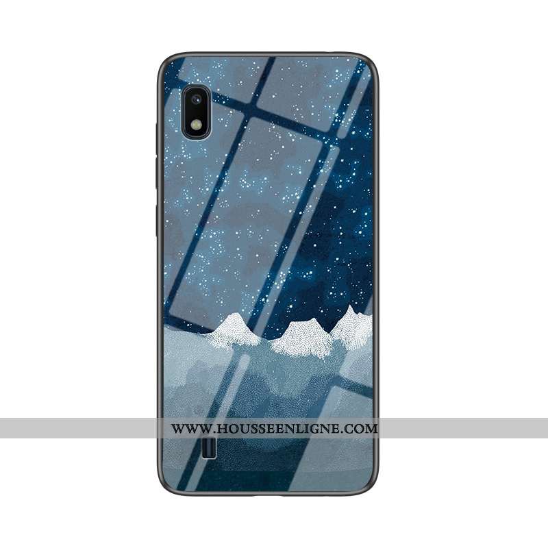 Coque Samsung Galaxy A10 Verre Tendance Fluide Doux Étui Net Rouge Téléphone Portable Bleu Foncé