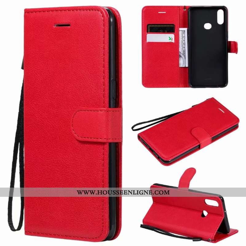 Coque Samsung Galaxy A10s Cuir Clamshell Téléphone Portable Étui Couleur Unie Étoile Rouge