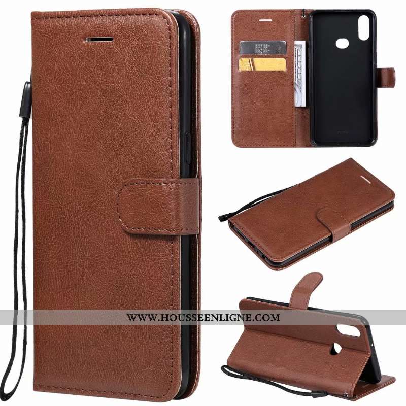 Coque Samsung Galaxy A10s Cuir Clamshell Téléphone Portable Étui Couleur Unie Étoile Rouge