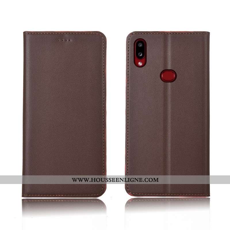 Coque Samsung Galaxy A10s Cuir Véritable Tendance Housse Téléphone Portable Étui Délavé En Daim Étoi