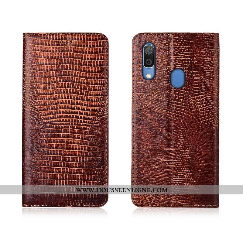 Coque Samsung Galaxy A20e Protection Cuir Véritable Étoile Téléphone Portable Étui Incassable Marron