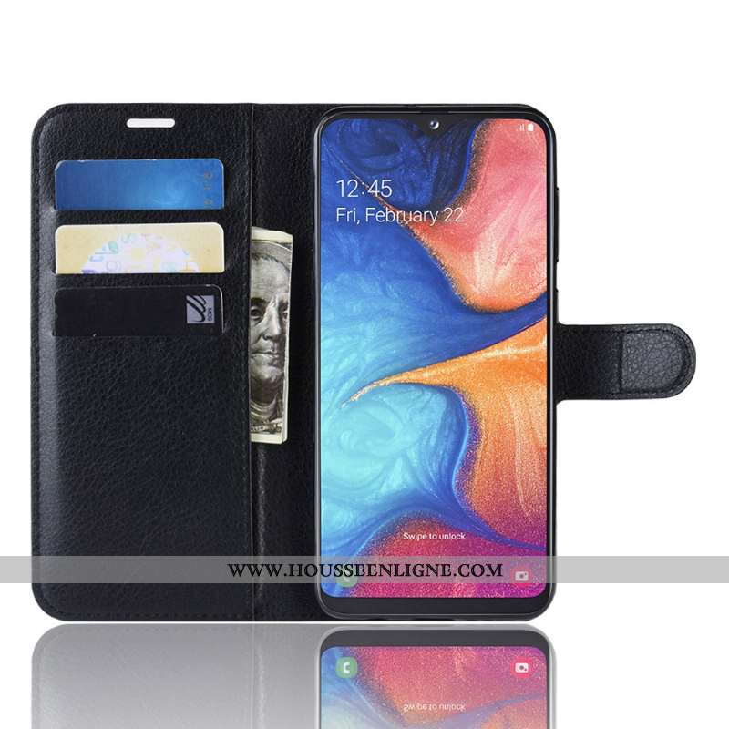 Coque Samsung Galaxy A20e Protection Cuir Étui Étoile Modèle Fleurie Téléphone Portable Noir