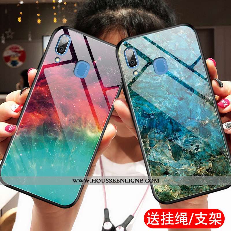 Coque Samsung Galaxy A20e Verre Ornements Suspendus Téléphone Portable Dégradé Support Bleu Étoile