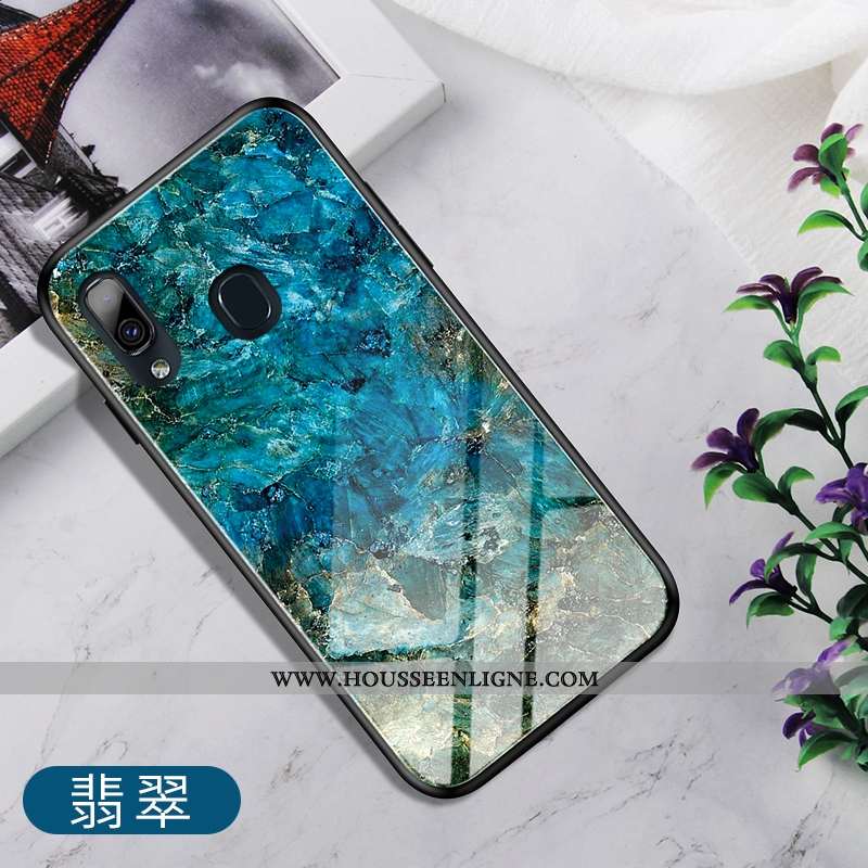 Coque Samsung Galaxy A20e Verre Ornements Suspendus Téléphone Portable Dégradé Support Bleu Étoile