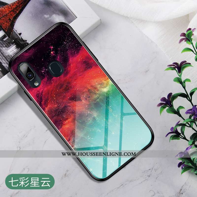 Coque Samsung Galaxy A20e Verre Ornements Suspendus Téléphone Portable Dégradé Support Bleu Étoile