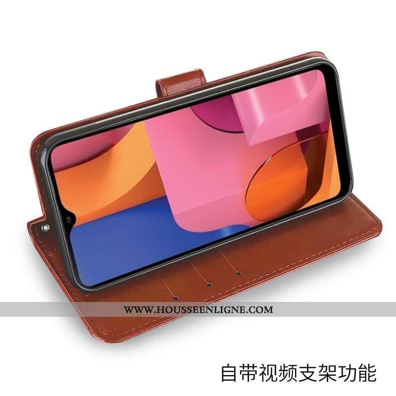 Coque Samsung Galaxy A20s Portefeuille Cuir Business Marron Téléphone Portable Étui
