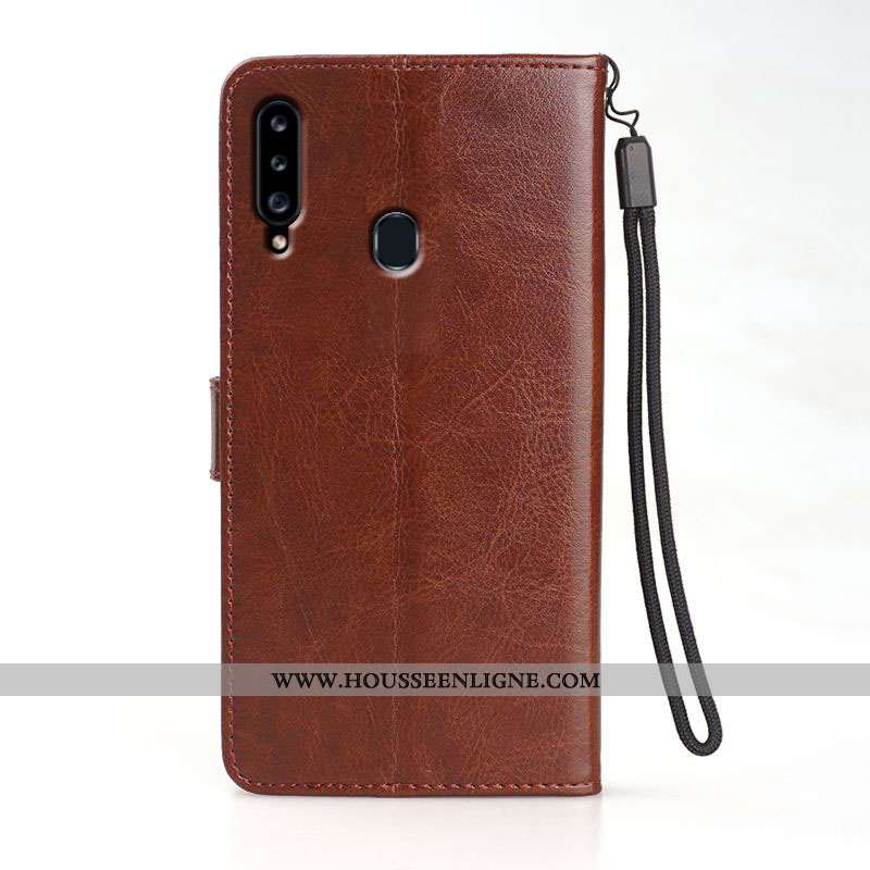 Coque Samsung Galaxy A20s Portefeuille Cuir Business Marron Téléphone Portable Étui