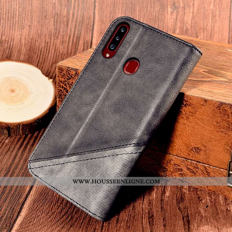 Coque Samsung Galaxy A20s Portefeuille Cuir Kaki Étui Housse Téléphone Portable Khaki