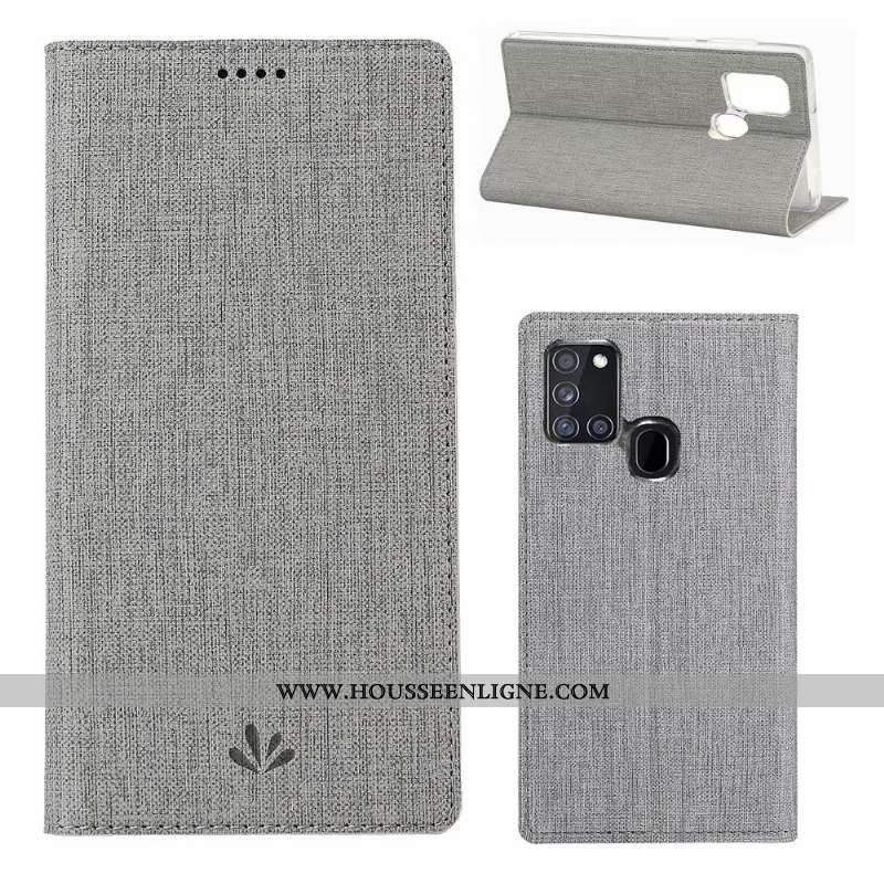 Coque Samsung Galaxy A21s Cuir Fluide Doux Étui Bleu Étoile Clamshell Incassable