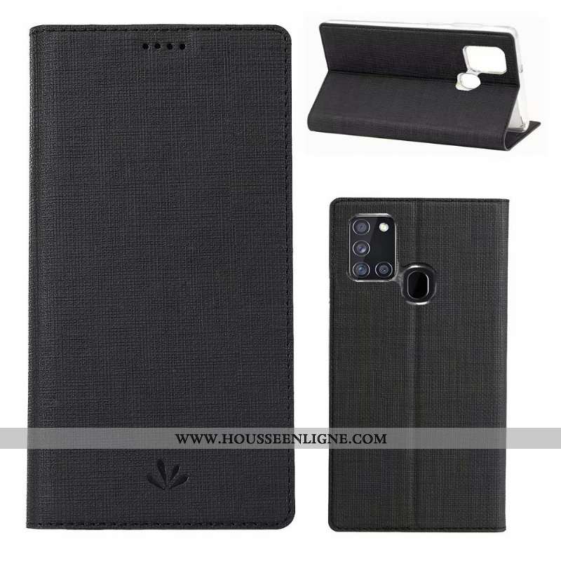 Coque Samsung Galaxy A21s Cuir Fluide Doux Étui Bleu Étoile Clamshell Incassable