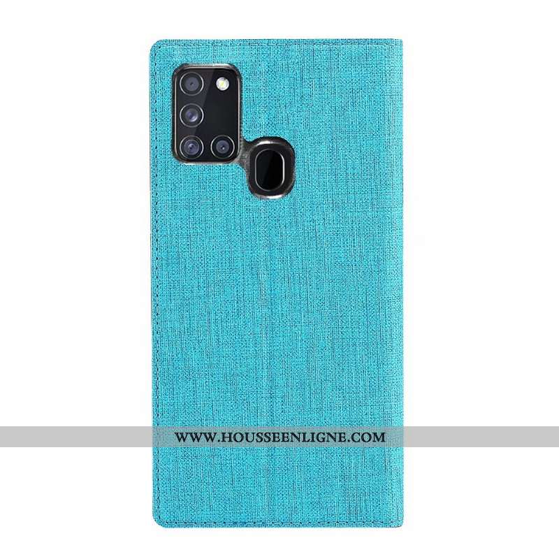Coque Samsung Galaxy A21s Cuir Fluide Doux Étui Bleu Étoile Clamshell Incassable