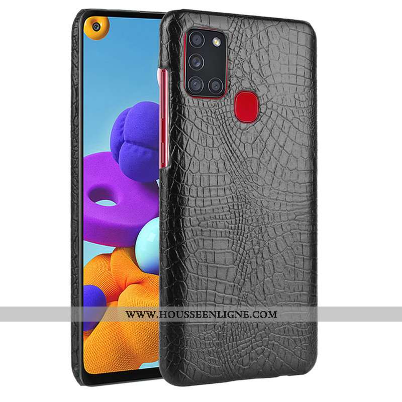 Coque Samsung Galaxy A21s Cuir Modèle Fleurie Noir Protection Téléphone Portable Étui