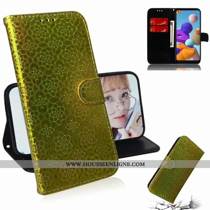 Coque Samsung Galaxy A21s Cuir Téléphone Portable Incassable Or Étui Étoile Coloré Doré