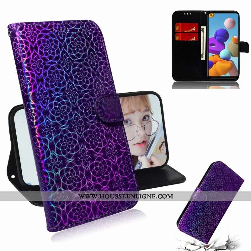 Coque Samsung Galaxy A21s Cuir Téléphone Portable Incassable Or Étui Étoile Coloré Doré