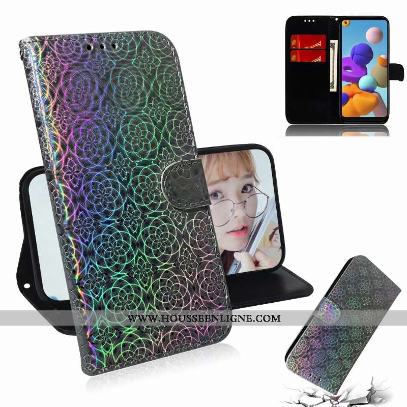 Coque Samsung Galaxy A21s Cuir Téléphone Portable Incassable Or Étui Étoile Coloré Doré