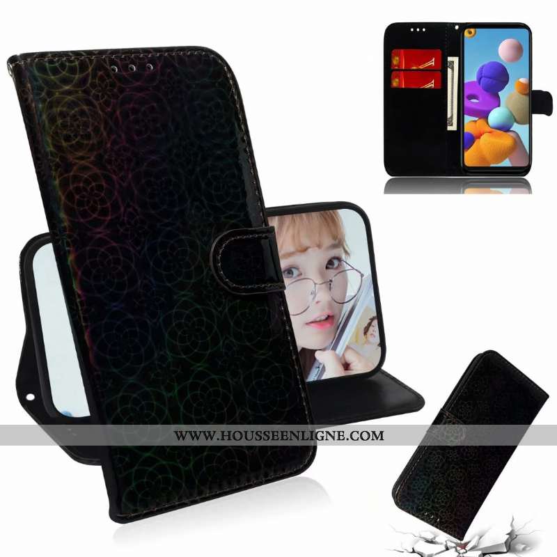 Coque Samsung Galaxy A21s Cuir Téléphone Portable Incassable Or Étui Étoile Coloré Doré