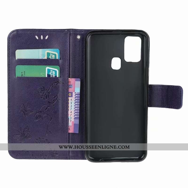 Coque Samsung Galaxy A21s Cuir Étui Violet Clamshell Téléphone Portable Étoile