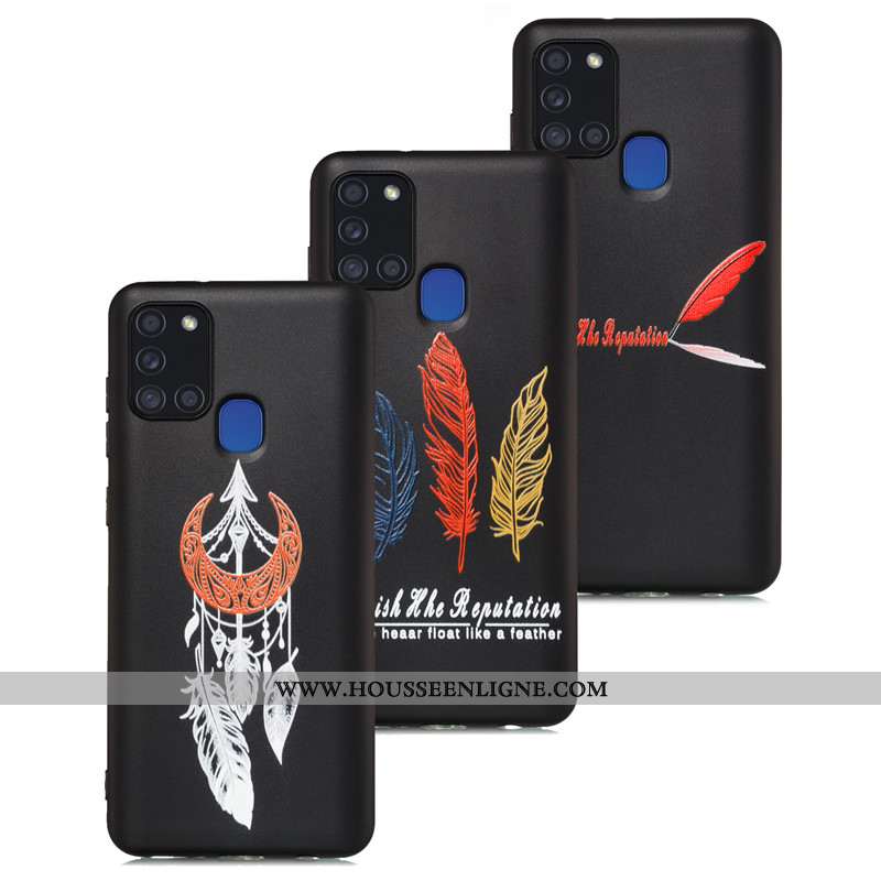 Coque Samsung Galaxy A21s Délavé En Daim Dessin Animé Téléphone Portable Tout Compris Étui Noir