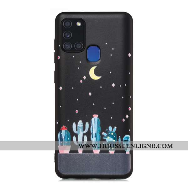 Coque Samsung Galaxy A21s Délavé En Daim Dessin Animé Téléphone Portable Tout Compris Étui Noir