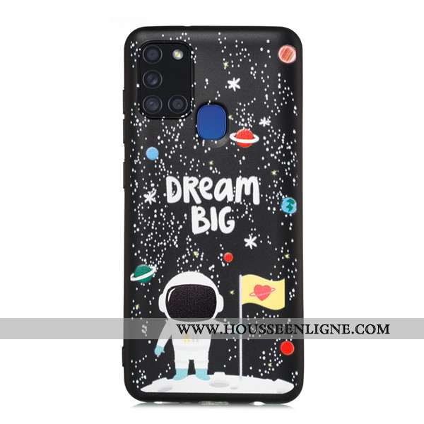 Coque Samsung Galaxy A21s Délavé En Daim Dessin Animé Téléphone Portable Tout Compris Étui Noir
