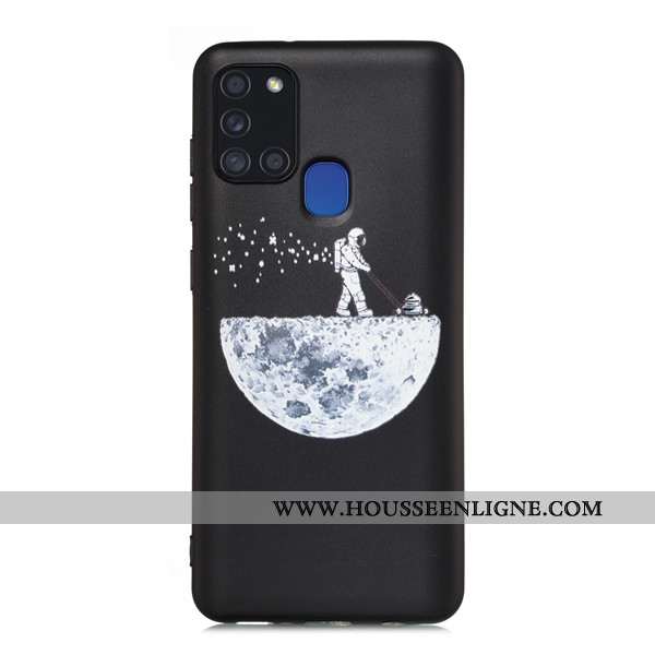 Coque Samsung Galaxy A21s Délavé En Daim Dessin Animé Téléphone Portable Tout Compris Étui Noir