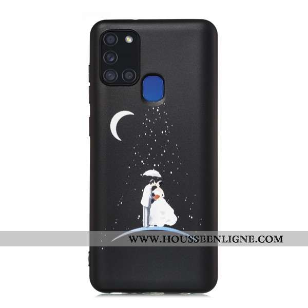 Coque Samsung Galaxy A21s Délavé En Daim Dessin Animé Téléphone Portable Tout Compris Étui Noir