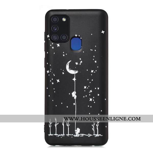 Coque Samsung Galaxy A21s Délavé En Daim Dessin Animé Téléphone Portable Tout Compris Étui Noir