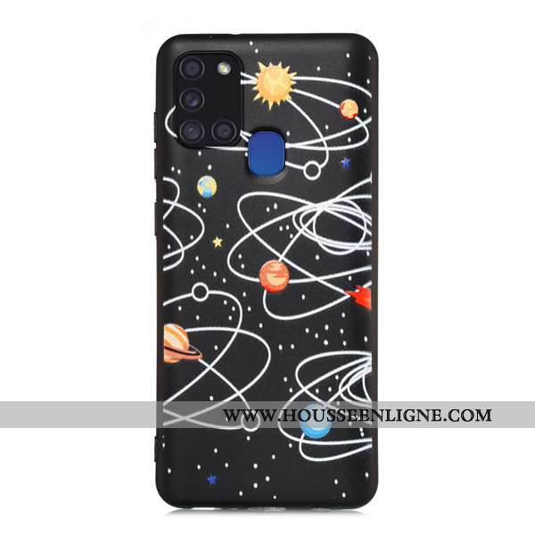 Coque Samsung Galaxy A21s Délavé En Daim Dessin Animé Téléphone Portable Tout Compris Étui Noir