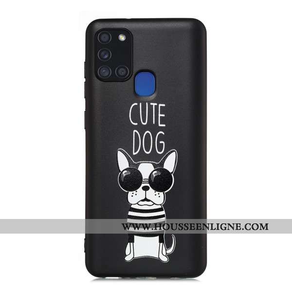 Coque Samsung Galaxy A21s Délavé En Daim Dessin Animé Téléphone Portable Tout Compris Étui Noir