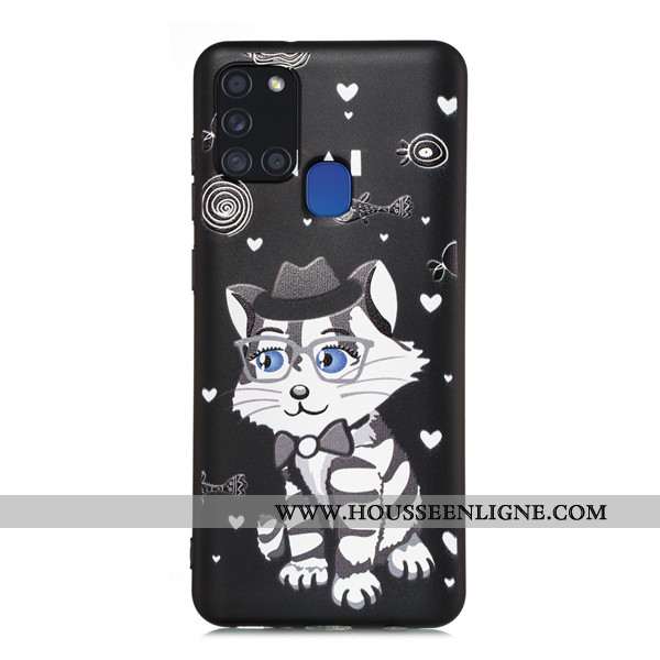 Coque Samsung Galaxy A21s Délavé En Daim Dessin Animé Téléphone Portable Tout Compris Étui Noir