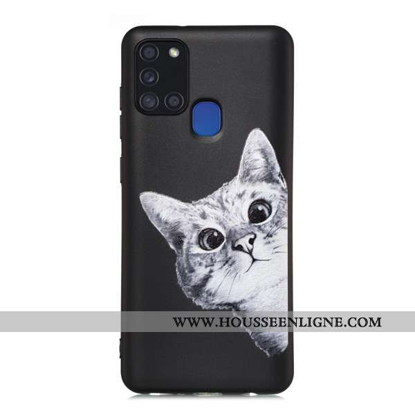 Coque Samsung Galaxy A21s Délavé En Daim Dessin Animé Téléphone Portable Tout Compris Étui Noir