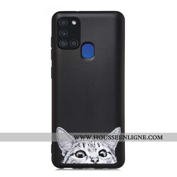Coque Samsung Galaxy A21s Délavé En Daim Dessin Animé Téléphone Portable Tout Compris Étui Noir
