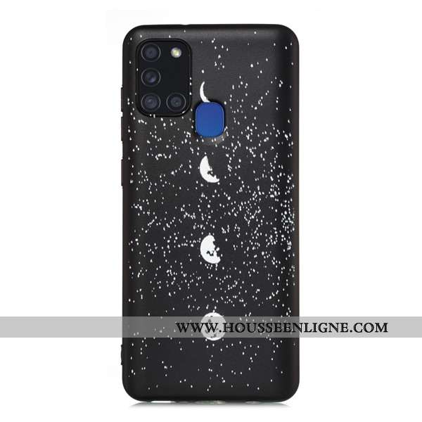 Coque Samsung Galaxy A21s Délavé En Daim Dessin Animé Téléphone Portable Tout Compris Étui Noir