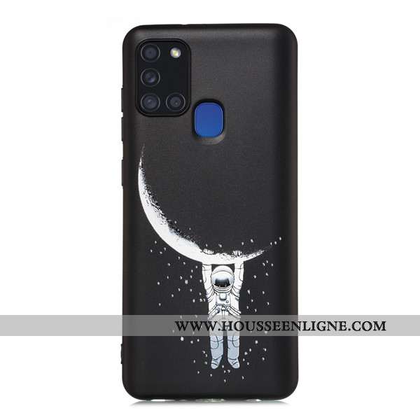 Coque Samsung Galaxy A21s Délavé En Daim Dessin Animé Téléphone Portable Tout Compris Étui Noir
