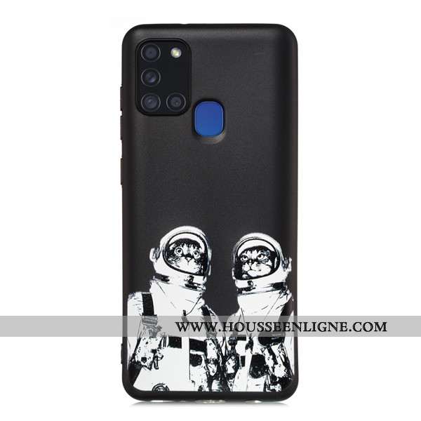 Coque Samsung Galaxy A21s Délavé En Daim Dessin Animé Téléphone Portable Tout Compris Étui Noir
