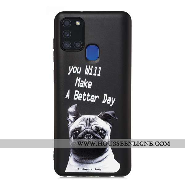 Coque Samsung Galaxy A21s Délavé En Daim Dessin Animé Téléphone Portable Tout Compris Étui Noir