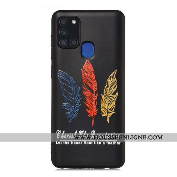 Coque Samsung Galaxy A21s Délavé En Daim Dessin Animé Téléphone Portable Tout Compris Étui Noir