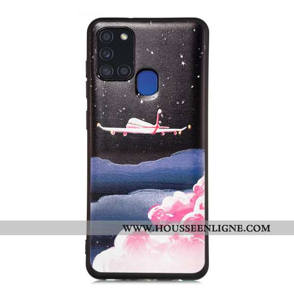 Coque Samsung Galaxy A21s Délavé En Daim Dessin Animé Téléphone Portable Tout Compris Étui Noir