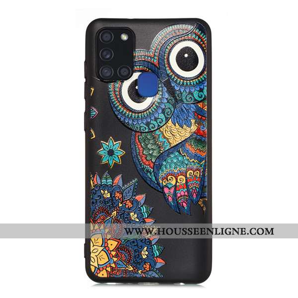 Coque Samsung Galaxy A21s Délavé En Daim Dessin Animé Téléphone Portable Tout Compris Étui Noir