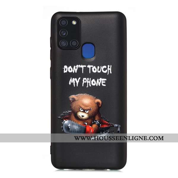 Coque Samsung Galaxy A21s Délavé En Daim Dessin Animé Téléphone Portable Tout Compris Étui Noir
