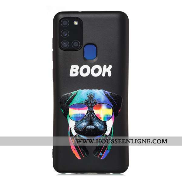 Coque Samsung Galaxy A21s Délavé En Daim Dessin Animé Téléphone Portable Tout Compris Étui Noir