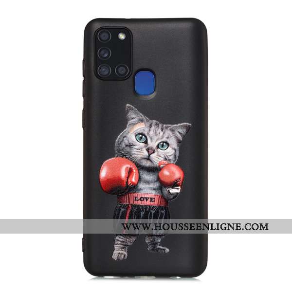 Coque Samsung Galaxy A21s Délavé En Daim Dessin Animé Téléphone Portable Tout Compris Étui Noir