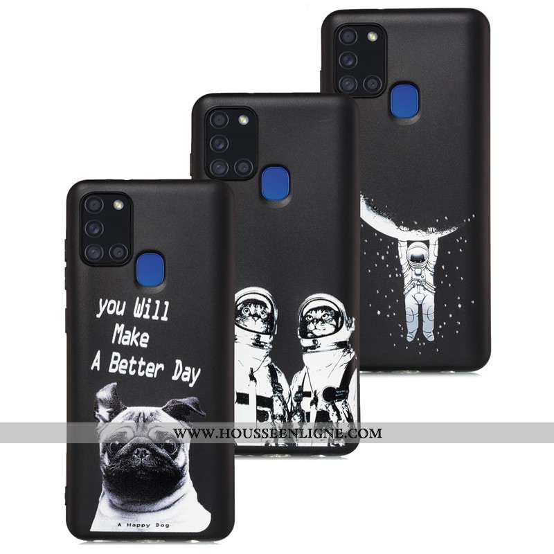 Coque Samsung Galaxy A21s Délavé En Daim Dessin Animé Téléphone Portable Tout Compris Étui Noir